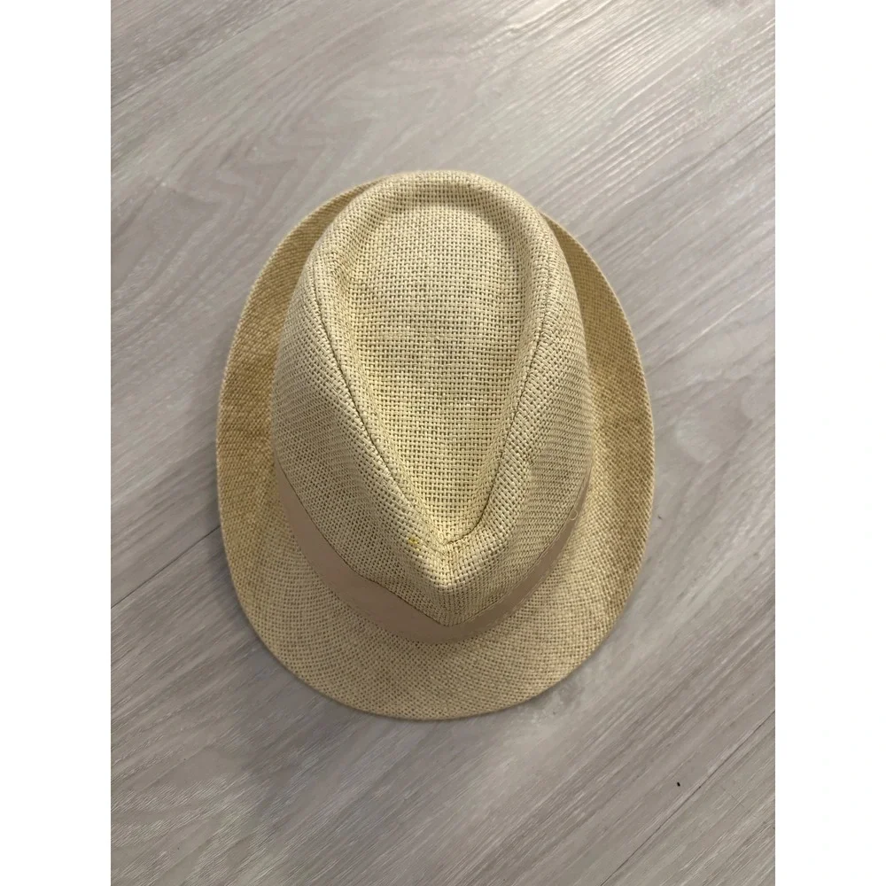 Hat Kids Tan Woven Straw Fedora Summer Sun Hat 100% Linen  Beige